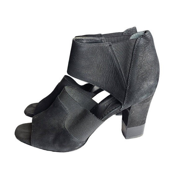 Franco Sarto Black Suede Leather Contrast Cut Out Ankle Sandals Heels Size 9 - Picture 1 of 12